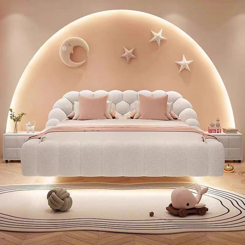 Moushy Luxurious Beige Leathaire Bed Frame Double/Queen/King