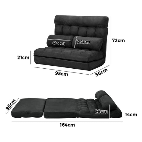 Oikiture Lounge Sofa Bed Floor Recliner 2 seater Folding Green Charcoal