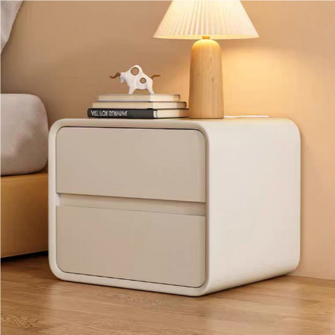 LUCILIO WOODEN BEDSIDE TABLE WITH TWO DRAWERS