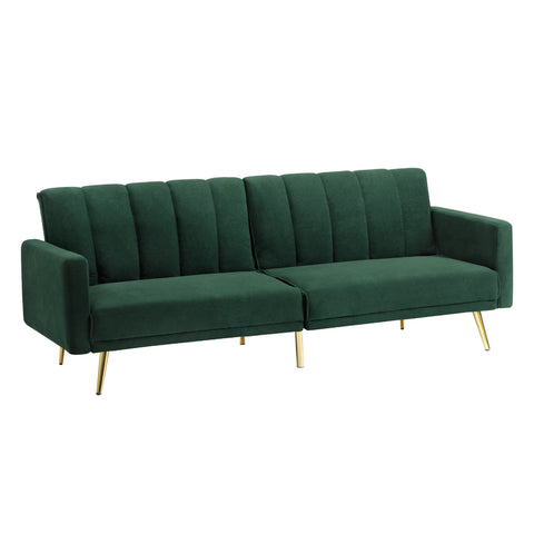 Oikiture 3-Seater Sofa Bed Velvet Black Blue Green
