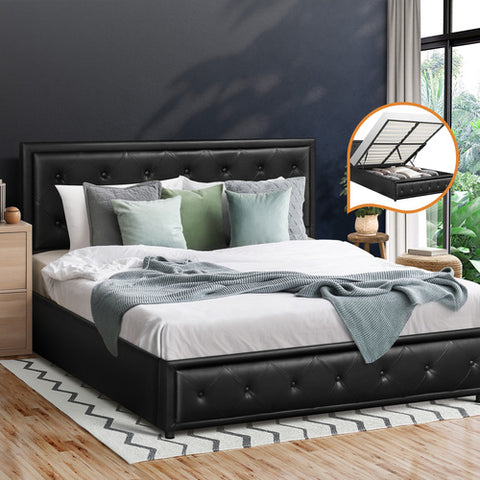 AMG-Bed Frame with Storage Space Gas Lift Black Single/KingSingle/Double/Queen/King