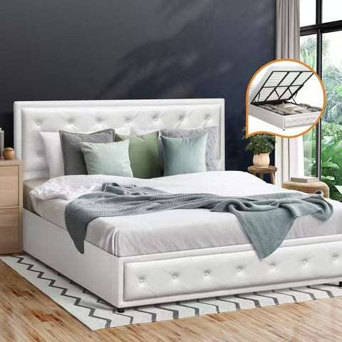 AMG-Bed Frame with Storage Space Gas Lift White
