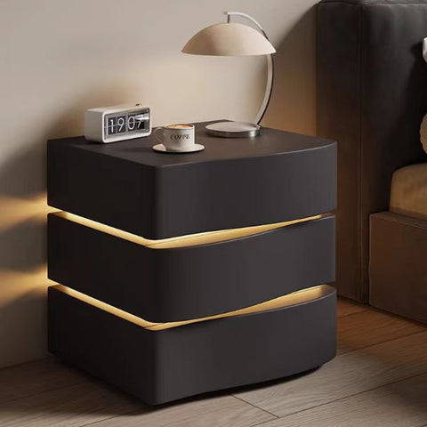 Black and Gold Solid Wood Three-Drawer Bedside Table