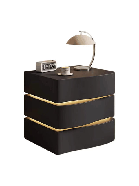 Black and Gold Solid Wood Three-Drawer Bedside Table