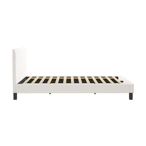 AMG--BED FRAME WOODEN SLATS BOUCLE FABRIC WHITE