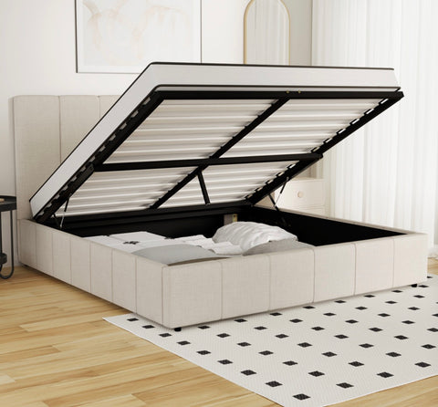 AMG-Bed Frame with Storage Space Gas Lift Black Single/KingSingle/Double/Queen/King