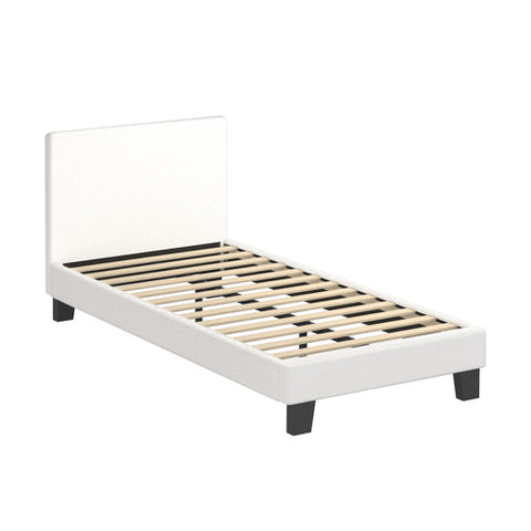 AMG--BED FRAME WOODEN SLATS BOUCLE FABRIC WHITE
