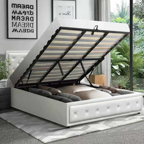 AMG-Bed Frame with Storage Space Gas Lift White Single/KingSingle/Double/Queen/King