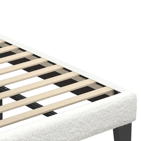 AMG--BED FRAME WOODEN SLATS BOUCLE FABRIC WHITE