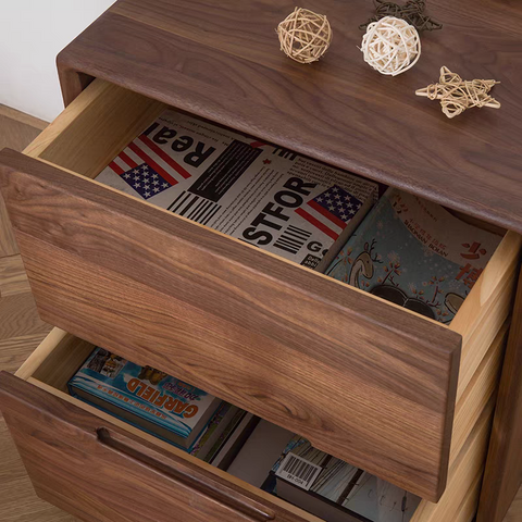 Solid Wood Bedside Table with Two Drawers in Dark Brown Finish