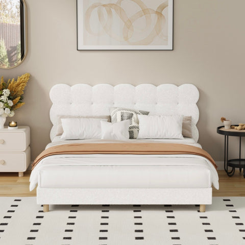 AMG-Tufted Bedhead Boucle Fabric White Single/KingSingle/Double/Queen/King