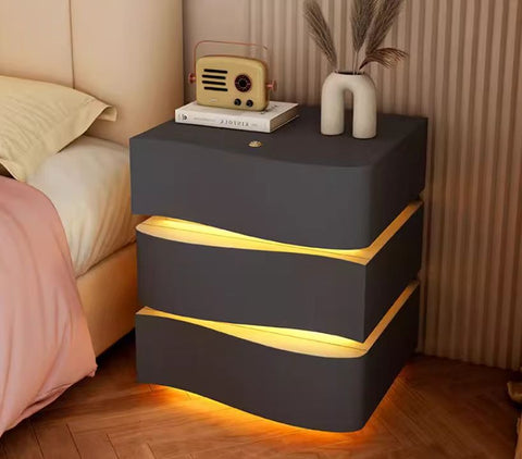 Black and Gold Solid Wood Three-Drawer Bedside Table