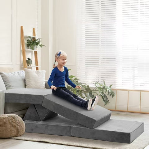 Mazam Kids Play Couch Modular Foam Sofa Bed DIY 2 Seater Grey Pink Green