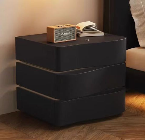 Black and Gold Solid Wood Three-Drawer Bedside Table
