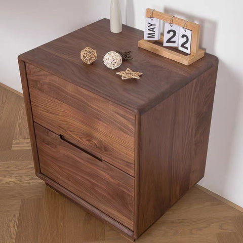 Solid Wood Bedside Table with Two Drawers in Dark Brown Finish