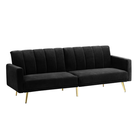 Oikiture 3-Seater Sofa Bed Velvet Black Blue Green