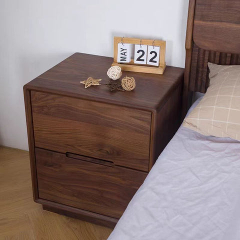 Solid Wood Bedside Table with Two Drawers in Dark Brown Finish
