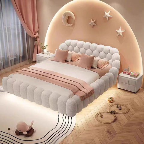Moushy Luxurious Beige Leathaire Bed Frame Double/Queen/King