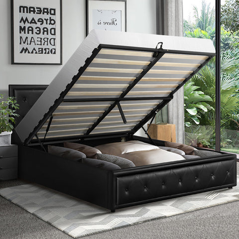 AMG-Bed Frame with Storage Space Gas Lift Black Single/KingSingle/Double/Queen/King