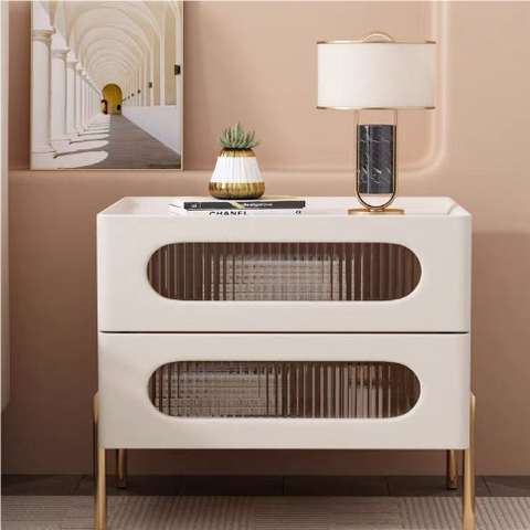 AURELIA WOODEN BEDSIDE TABLE WITH TWO DRAWERS (Copy)