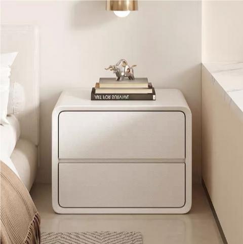 LUCILIO WOODEN BEDSIDE TABLE WITH TWO DRAWERS