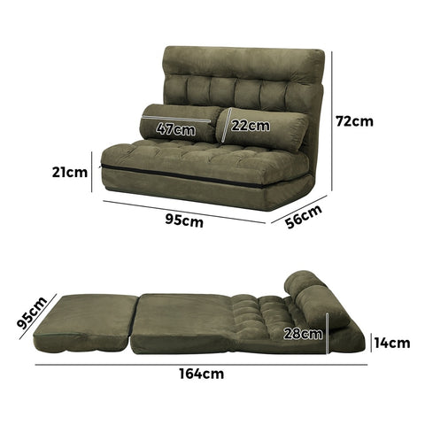 Oikiture Lounge Sofa Bed Floor Recliner 2 seater Folding Green Charcoal