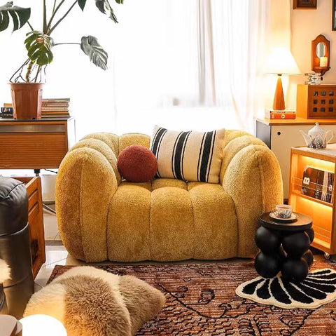 White Velvet Pumpkin Sofa with High-Resilience Foam