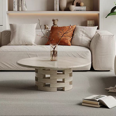 Grid pattern granite coffee table