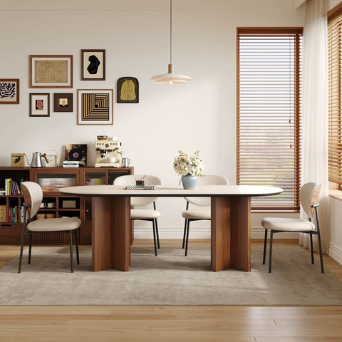 Medieval-style stone slab wooden round dining table
