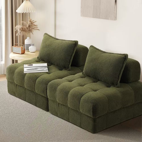 6 Seater Boucle Modular Sofa & Ottoman Set Green