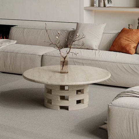 Grid pattern granite coffee table