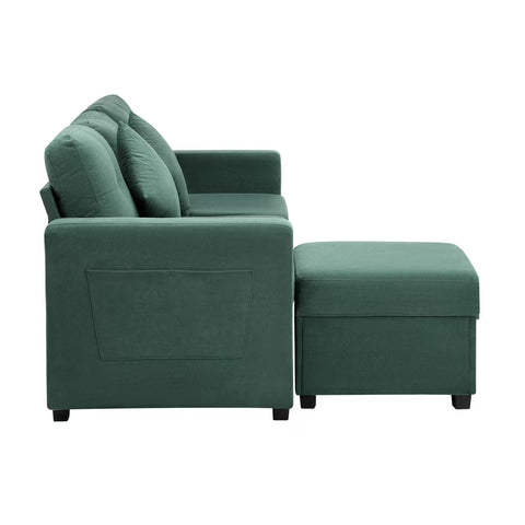 Oikiture 3 Seater Sofa Modular Couch Drawers Ottoman Velvet Grey Green