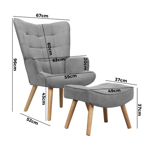 Armchair Set Ottoman Fabric Sofa Chairs Pink Grey White