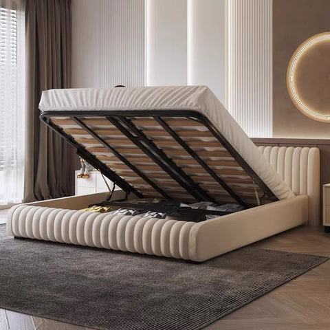 Piano key cream fabric bed