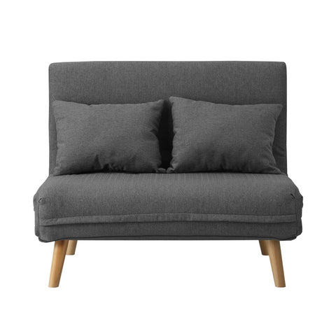 Oikiture Lounge Sofa Bed Linen Fabric Double Seat Grey Green White