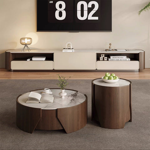 Round combination coffee table made of granite and marble