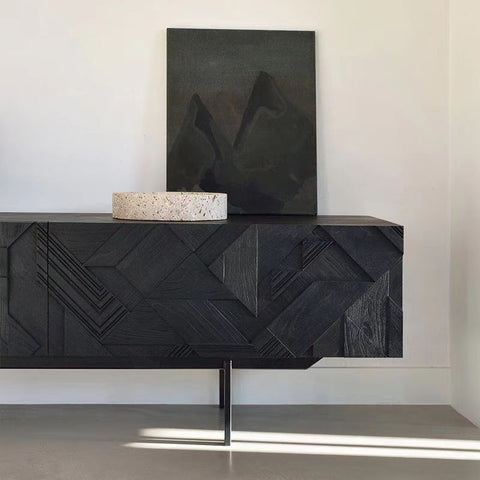 Black carved edge Side cabinet