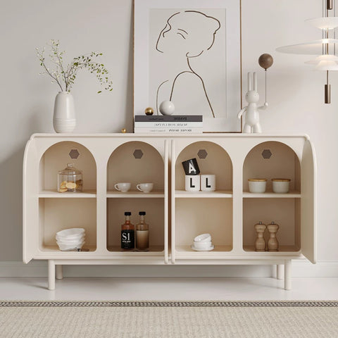 Solid wood curved four-door dining cabinet