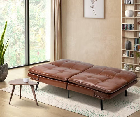 Oikiture Sofa Bed Futon Lounge Couch Convertible Leather 3-Seater Black