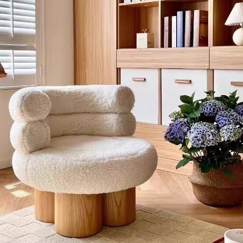 White lambskin single-person sofa chair