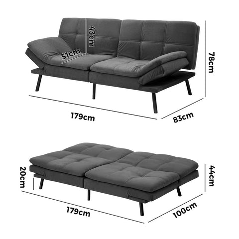 Oikiture Sofa Bed Futon Lounge Couch Convertible Leather 3-Seater Black