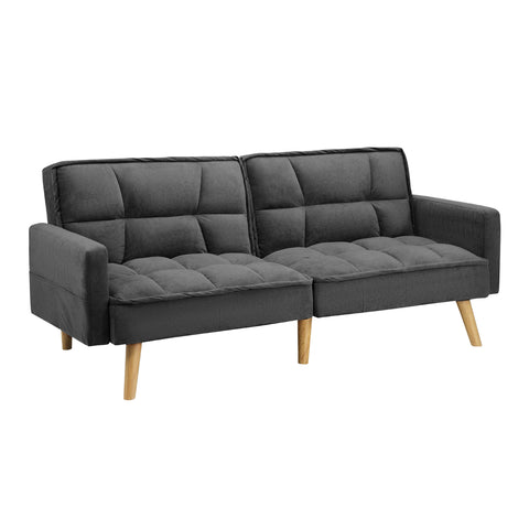 Oikiture Sofa Bed Convertible Velvet 3-Seater Grey Green