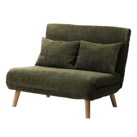 Oikiture Lounge Sofa Bed Linen Fabric Double Seat Grey Green White