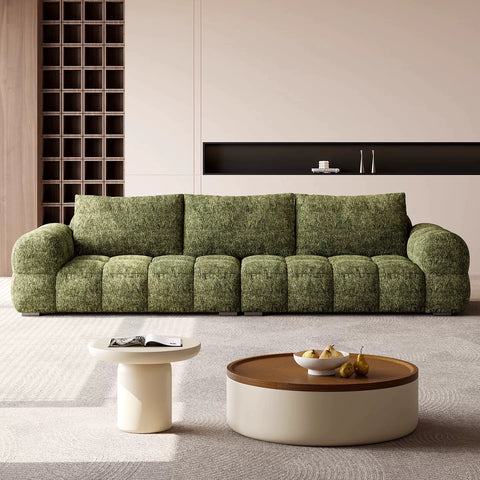 French-style cream-flavored white and green frothy puff sofa