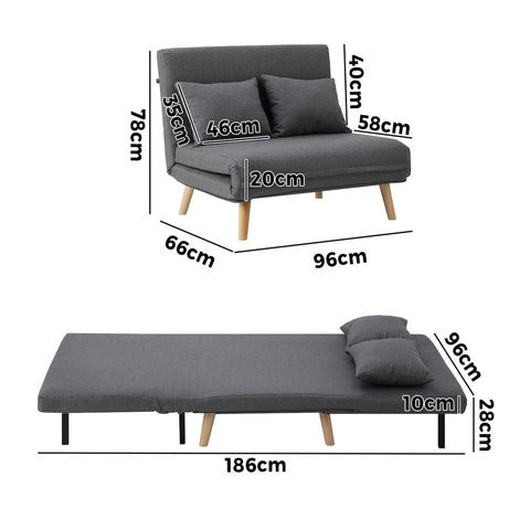 Oikiture Lounge Sofa Bed Linen Fabric Double Seat Grey Green White