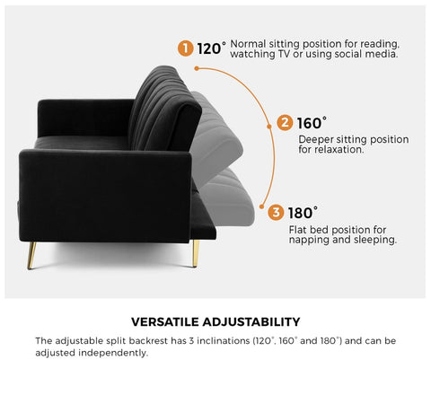 Oikiture 3-Seater Sofa Bed Velvet Black Blue Green