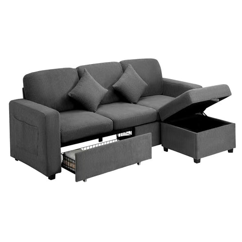 Oikiture 3 Seater Sofa Modular Couch Drawers Ottoman Velvet Grey Green