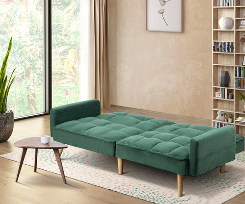 Oikiture Sofa Bed Convertible Velvet 3-Seater Grey Green