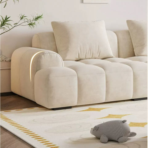 French-style cream-flavored white and green frothy puff sofa