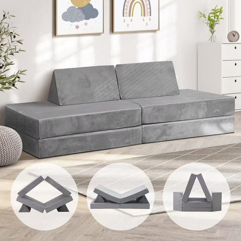 Kids Play Couch Modular Foam Sofa Bed DIY 2 Seater Grey Green Pink